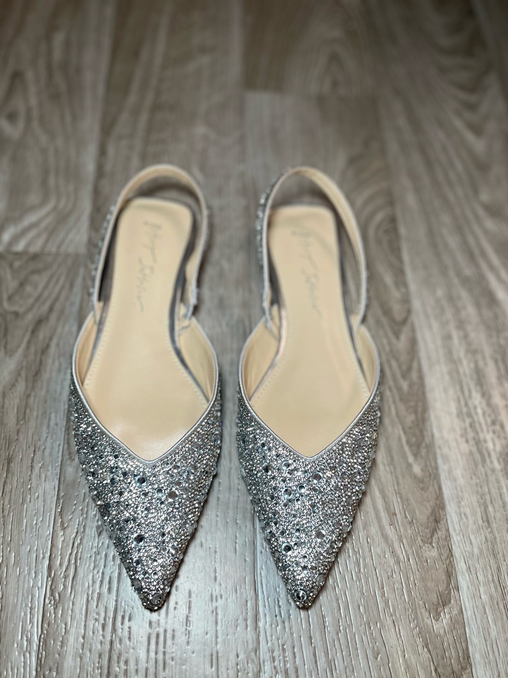 BETSEY JOHNSON SB Vance RHINESTONE Slingback FLATS Silver WOMEN'S Size 6.5 US